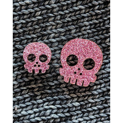 Deadly Skull Buttons 30 mm Pink glitter