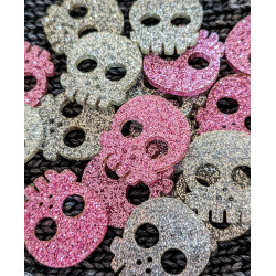 Deadly Skull Buttons 30 mm Pink glitter