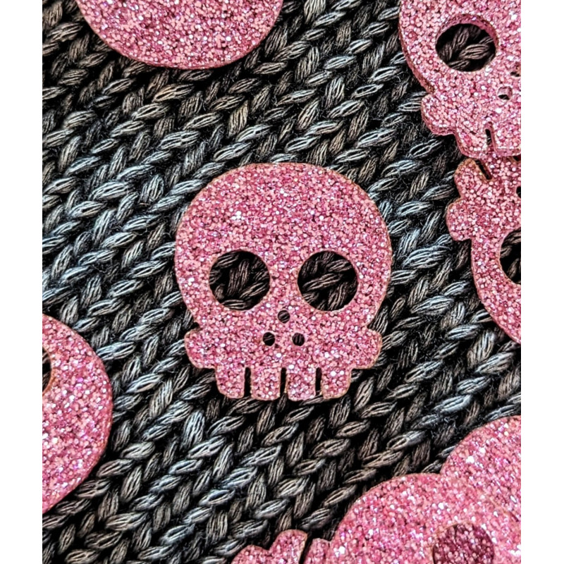 Deadly Skull Buttons 30 mm Pink glitter