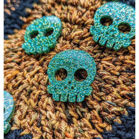 Deadly Skull Buttons 30 mm Grøn glitter