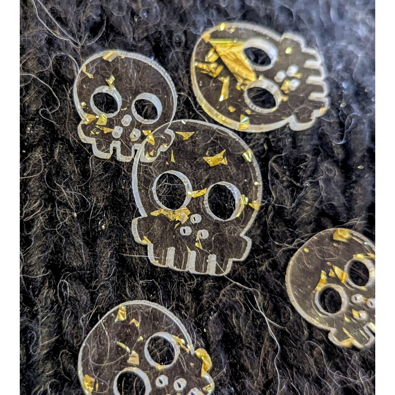 Deadly Skull Buttons 30 mm Clear GOLD