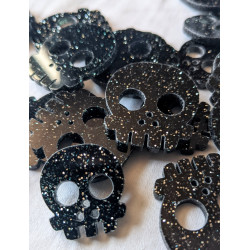 Deadly Skull Buttons 23 mm Black glitter